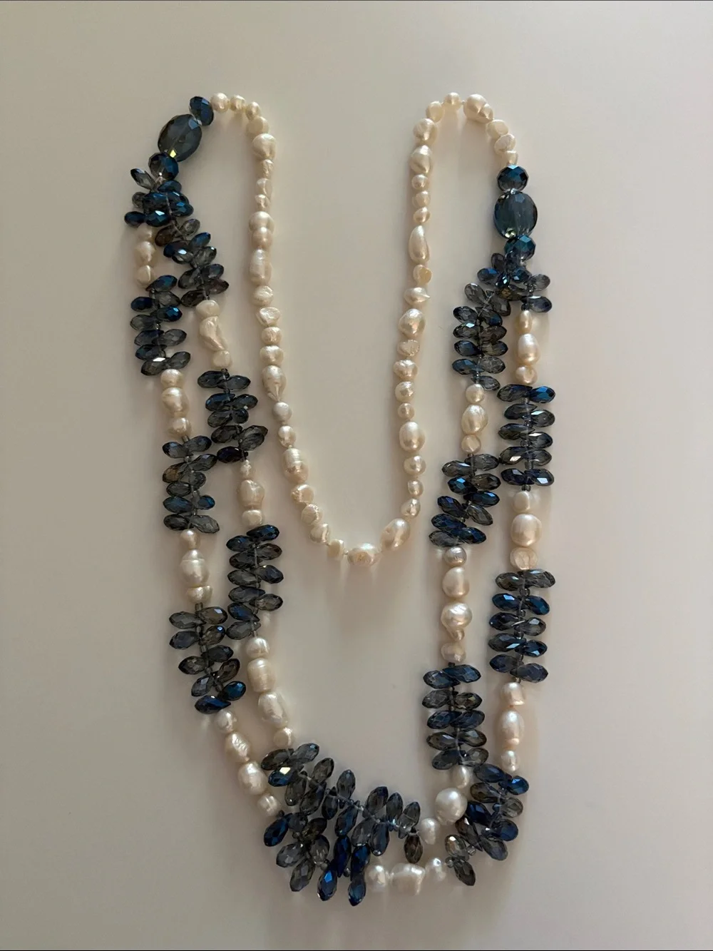 Pearl and Blue Crystal Graduated Necklace